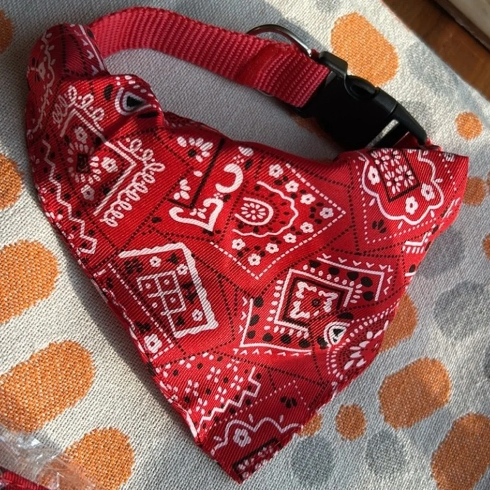 Red Bandana Red Dog Collar Adjustable Custom Made for Dog Leashes.